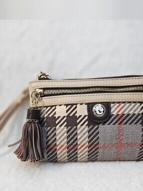 Spartina 449 Wymberly Plaid Linen Leather Wristlet With Tassel